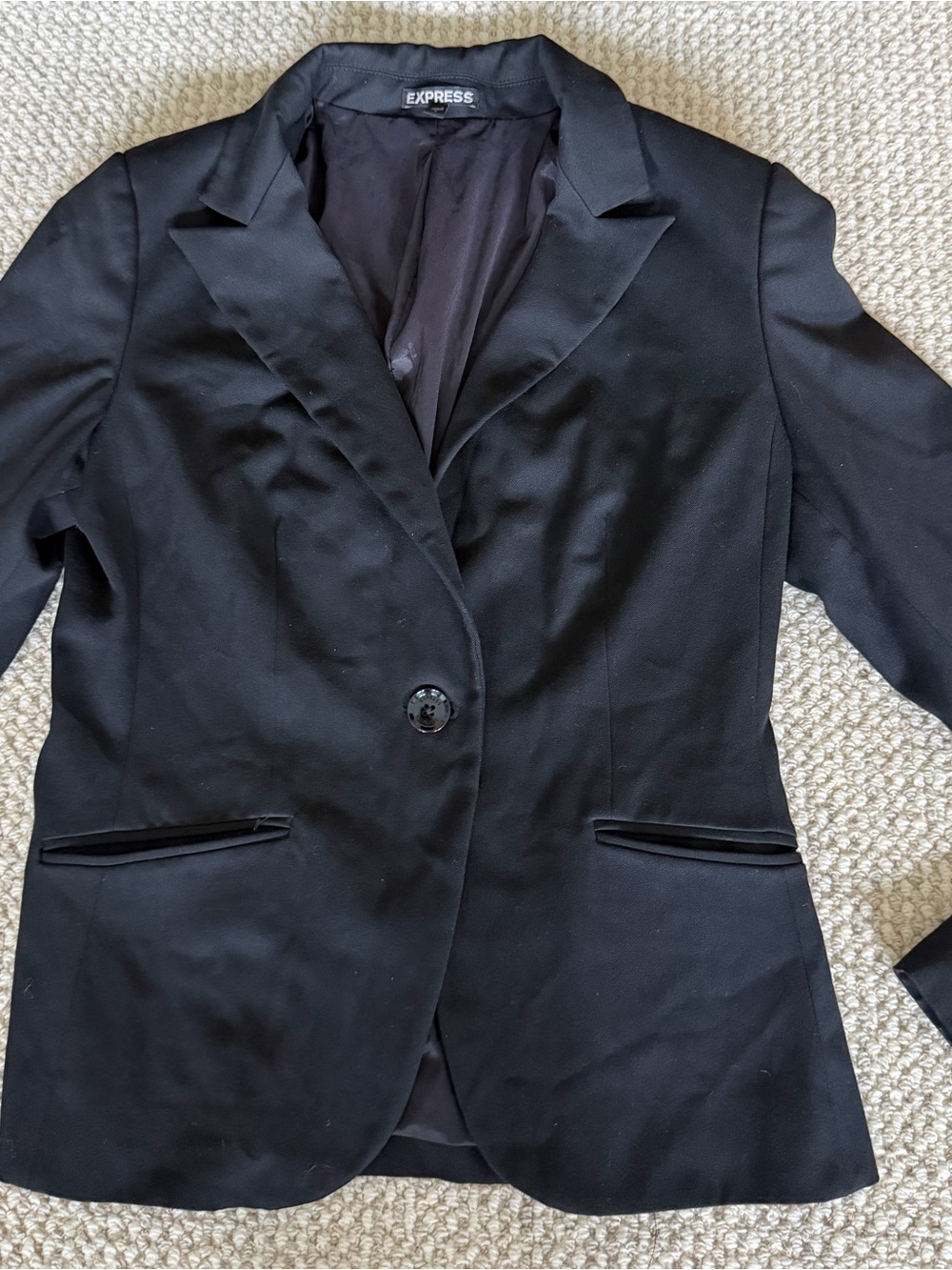 Express Blazer One Button Jacket Women’s Size 6 Black Stretch Regular Fit Office